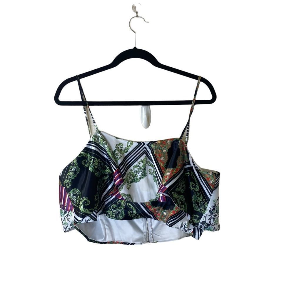 🎉Akira Satin Floral Print Flounce Crop Top Sz 1X